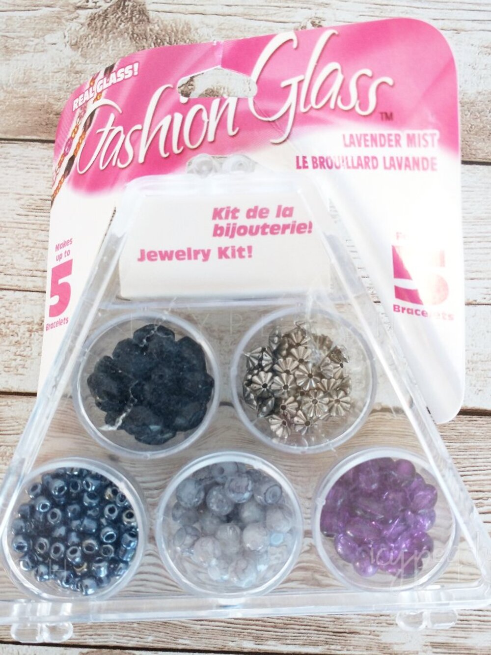 Cousin Fashion Glass Jewelry Kit Lavender Mist 5 Bracelet Grey Purple Lilac